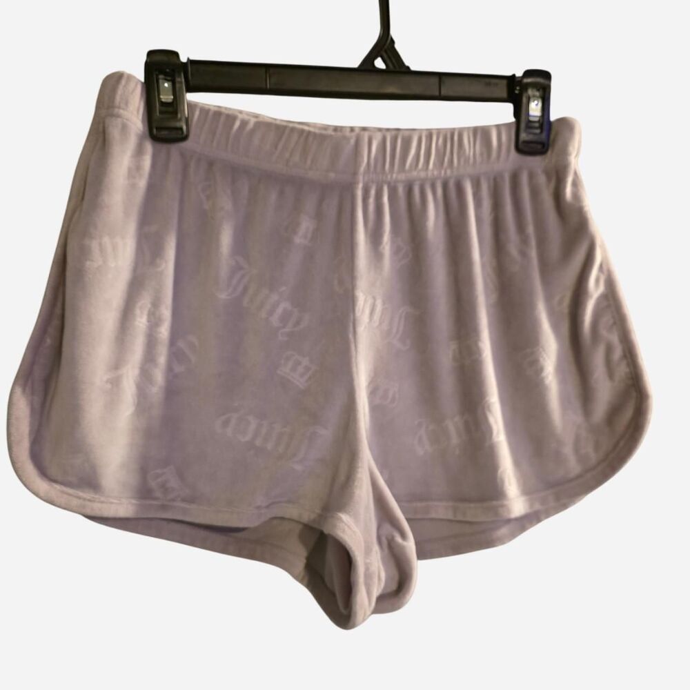 Juicy Couture Velour Sleep Shorts Lavender Lilac Embossed Crown Logo Y2K Lounge